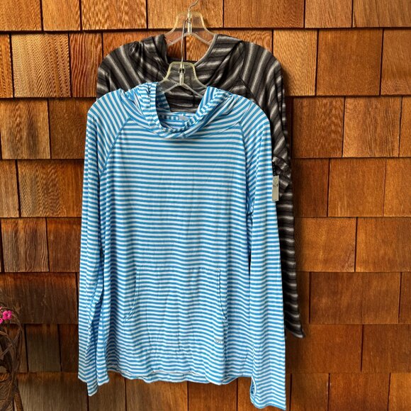 NEW GAP FIT Black/White/Blue Stripe Long Sleeve Stretch Hoodies Women's X-Large - Picture 5 of 16